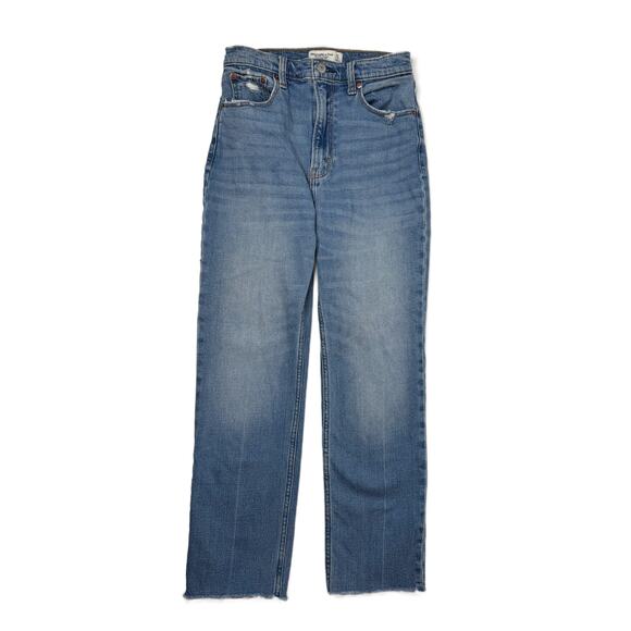 Abercrombie & Fitch Ultra High Rise Ankle Straight Jean size 27 Raw Hem - Picture 8 of 16